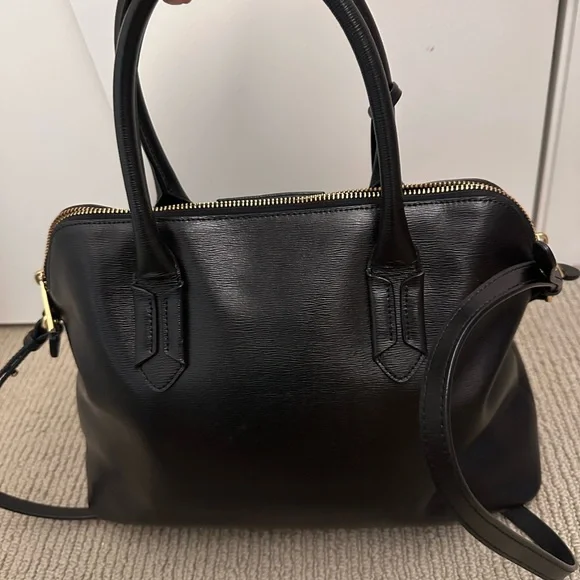 Lauren Ralph Lauren Black Leather Satchel Top Handle Crossbody Bag - Picture 11 of 16